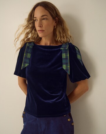 Monsoon Vittoria Tartan Bow Velvet Top