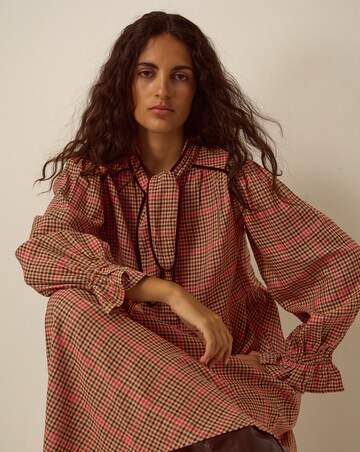 Monsoon Shelly Neck Tie Check Midi Dress