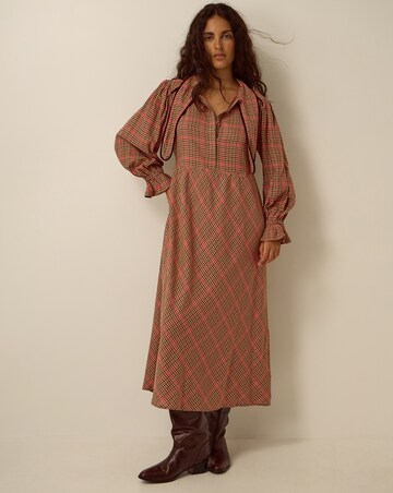 Monsoon Shelly Neck Tie Check Midi Dress