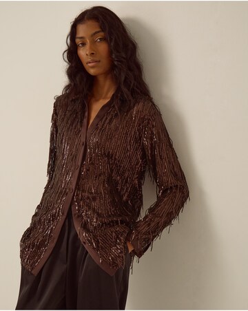 Monsoon Shelby Sequin Fringe Satin Shirt