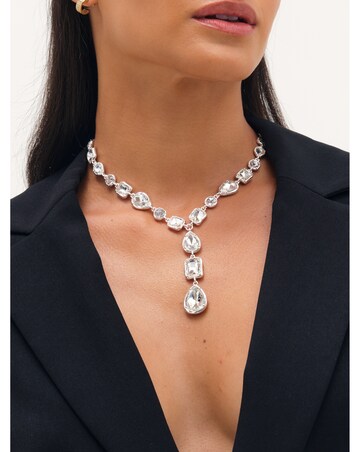 Mood Silver Plated And Crystal Multistone Y Drop Necklace