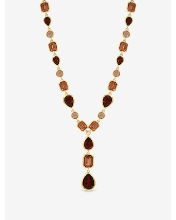 Mood Gold Plated And Red Tonal Stone Y Drop Necklace
