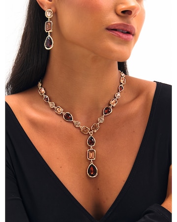 Mood Gold Plated And Red Tonal Stone Y Drop Necklace