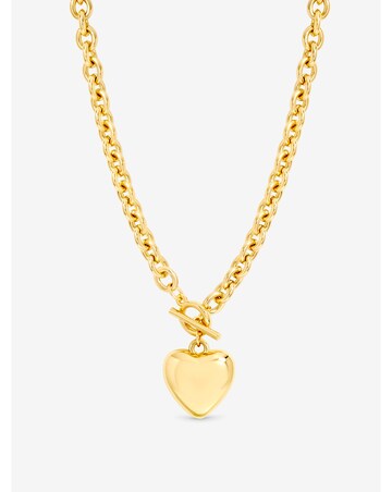 Mood Gold Plated And Polished Puff Heart T-Bar Necklace