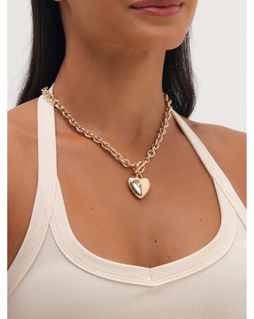 Mood Gold Plated And Polished Puff Heart T-Bar Necklace