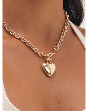 Mood Gold Plated And Polished Puff Heart T-Bar Necklace