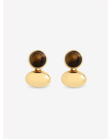 Jon Richard Gold Plated Tigers Eye And Polished Drop Earrings