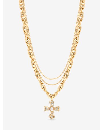 Mood Gold Plated Multi Layered Cross Necklace