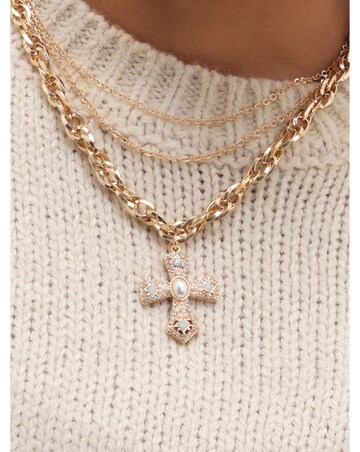 Mood Gold Plated Multi Layered Cross Necklace