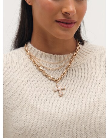 Mood Gold Plated Multi Layered Cross Necklace