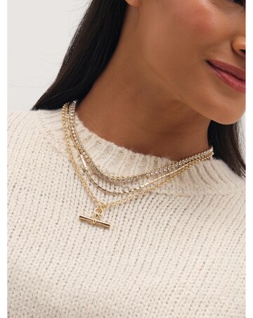 Mood Gold Plated And Crystal T Bar Necklace