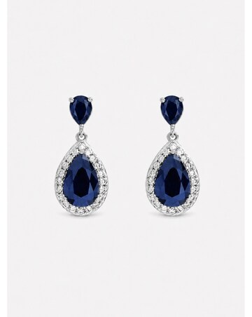 Jon Richard Rhodium Plated Cubic Zirconia Sapphire Pear Drop Earrings
