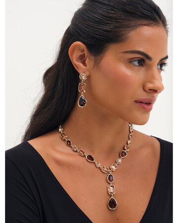 Mood Gold Plated And Red Tonal Stone Drop Earrings