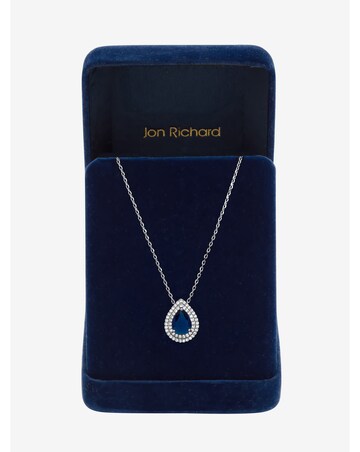 Jon Richard Rhodium Plated Cubic Zirconia Sapphire Pear Pendant