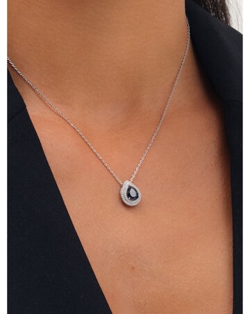 Jon Richard Rhodium Plated Cubic Zirconia Sapphire Pear Pendant