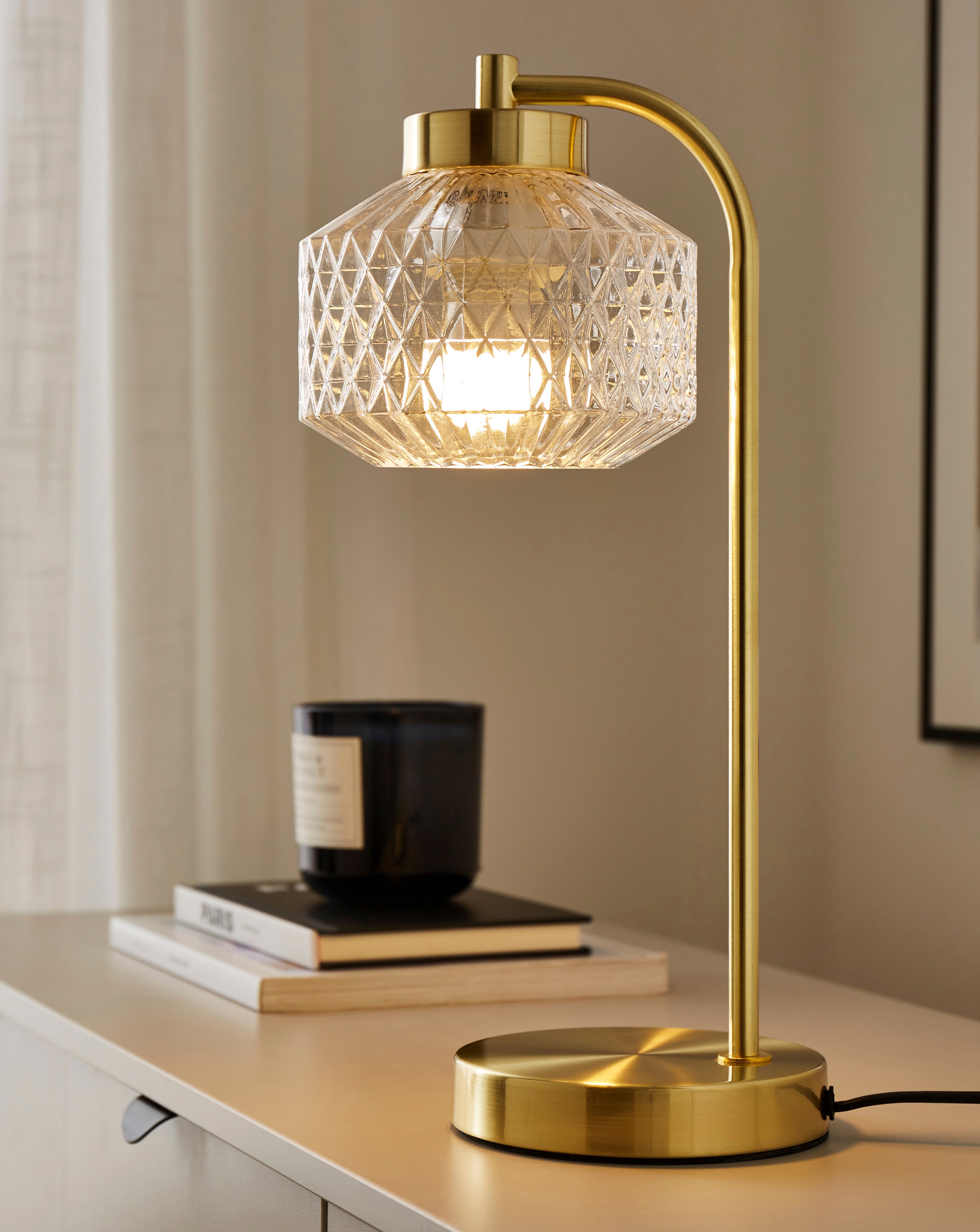 Clear Glass and Brass Table Lamp