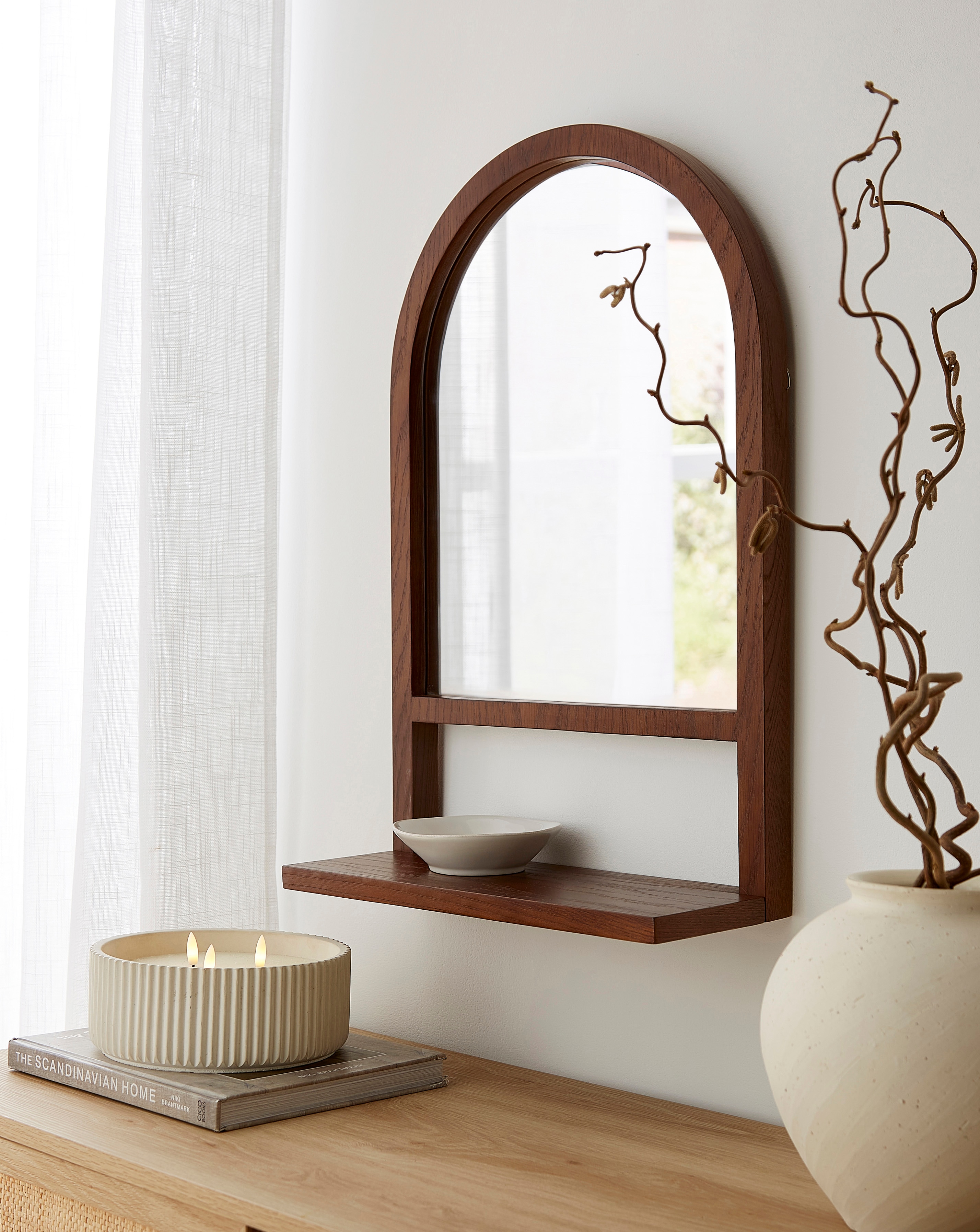 Wood Wall Mirror with Shelf