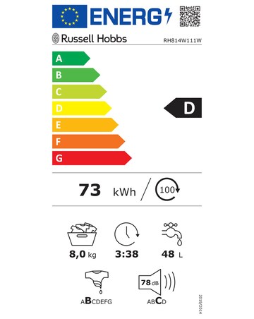 Russell Hobbs RH814W111W 8kg 1400rpm Washing Machine White + Install
