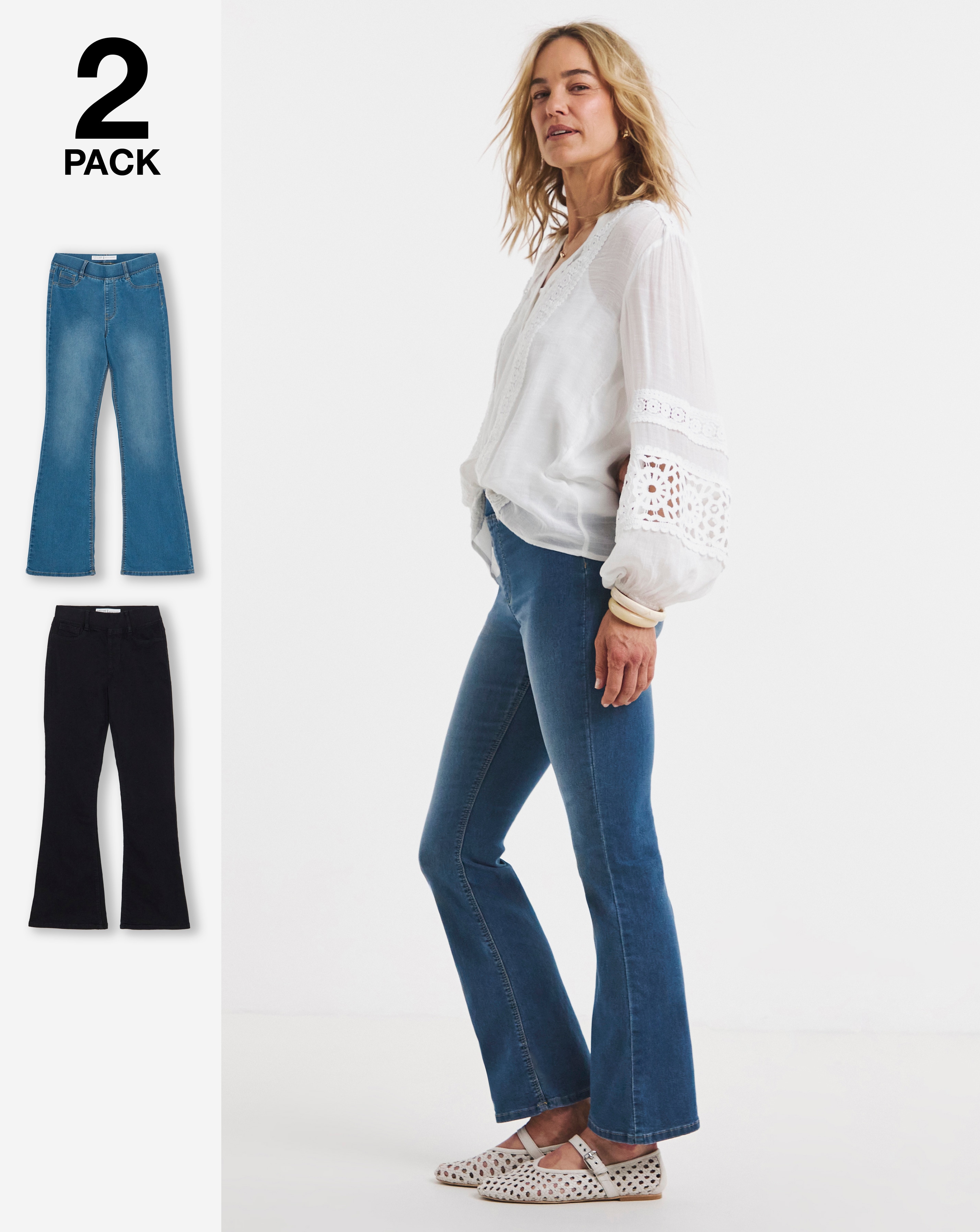 2PK Indigo/Black Bootcut Jeggings