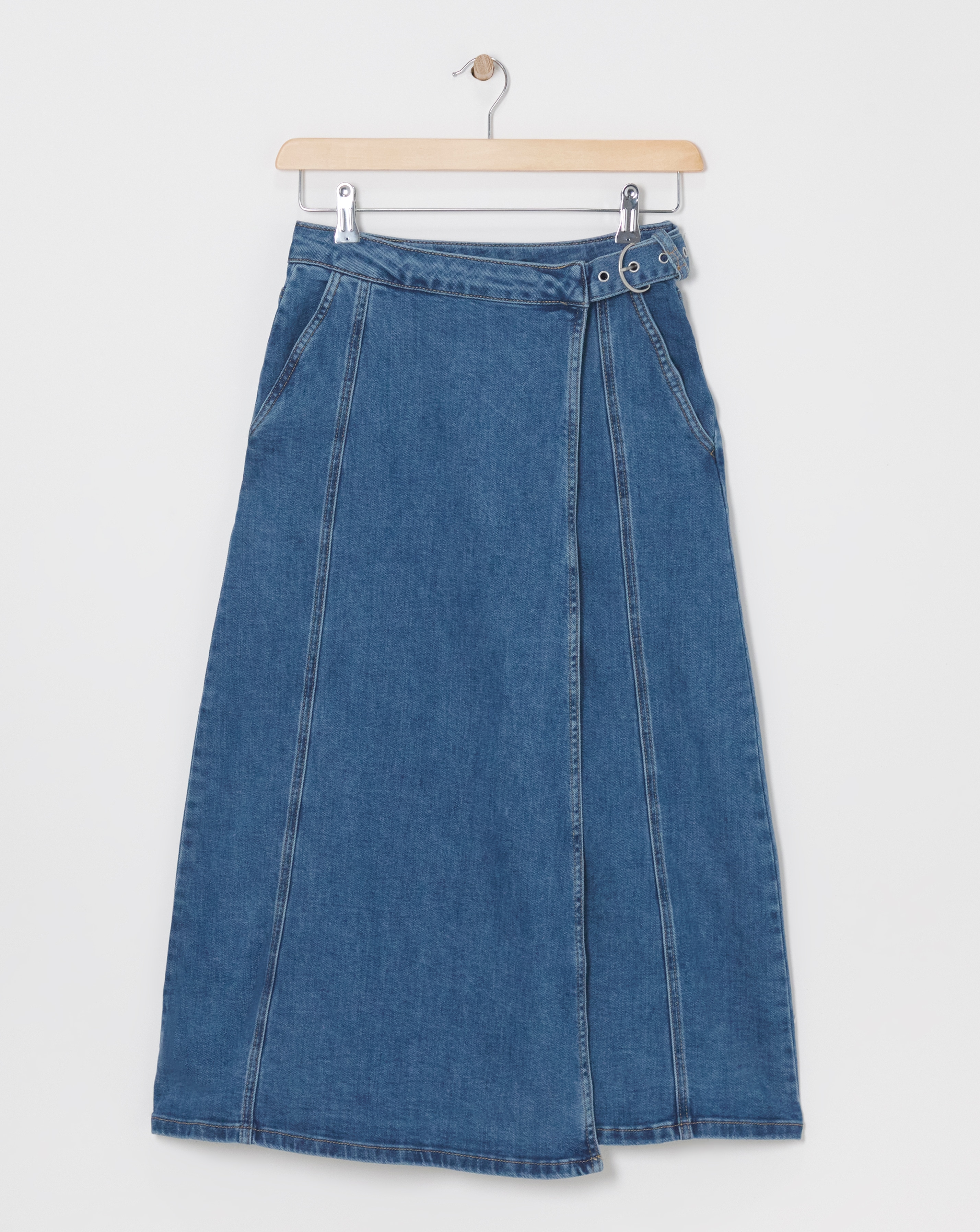 Light Blue Wrap Midi Denim Skirt
