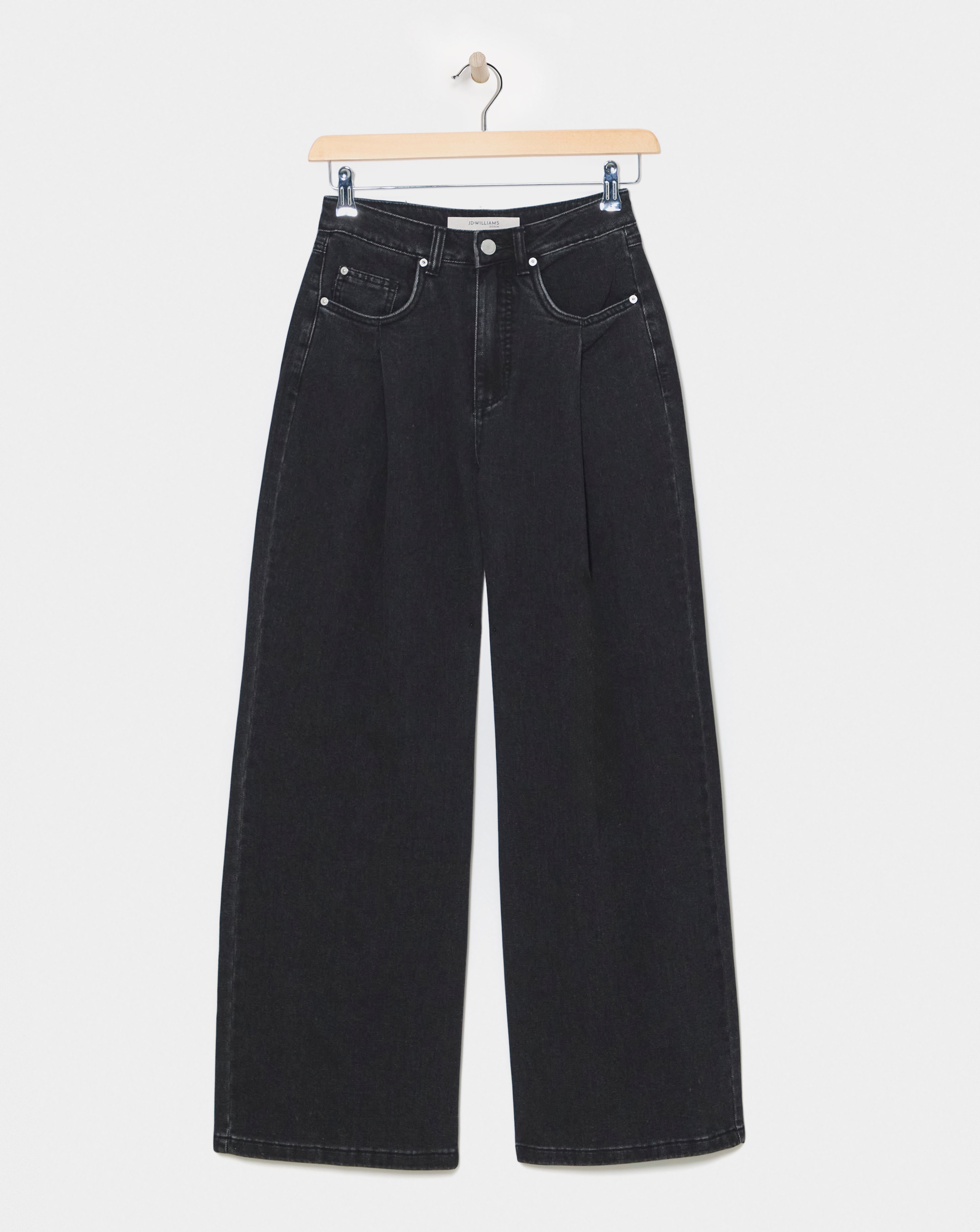 Washed Pleat Detail Wide Leg Jeans