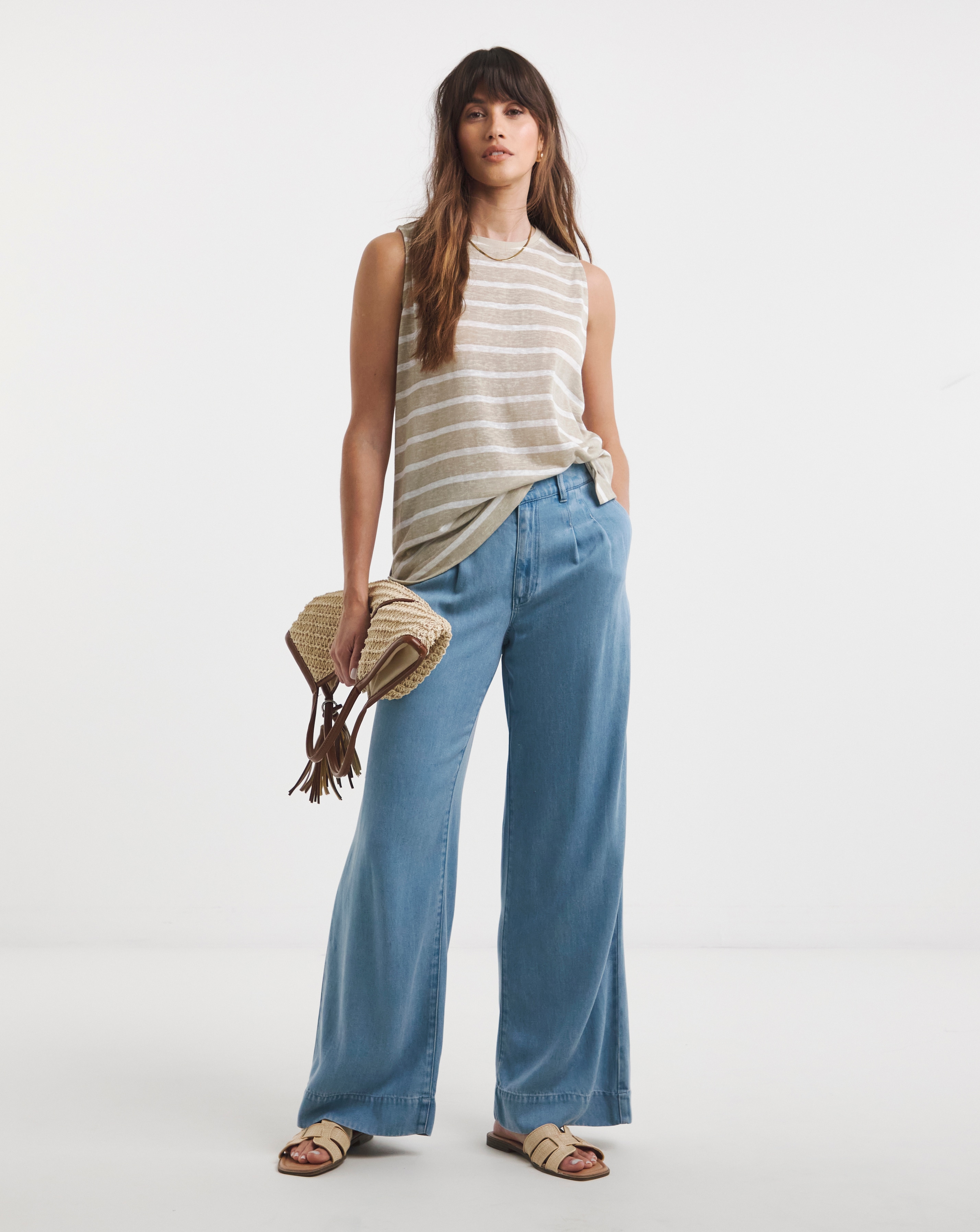 Light Blue Lyocell Wide Leg Jeans