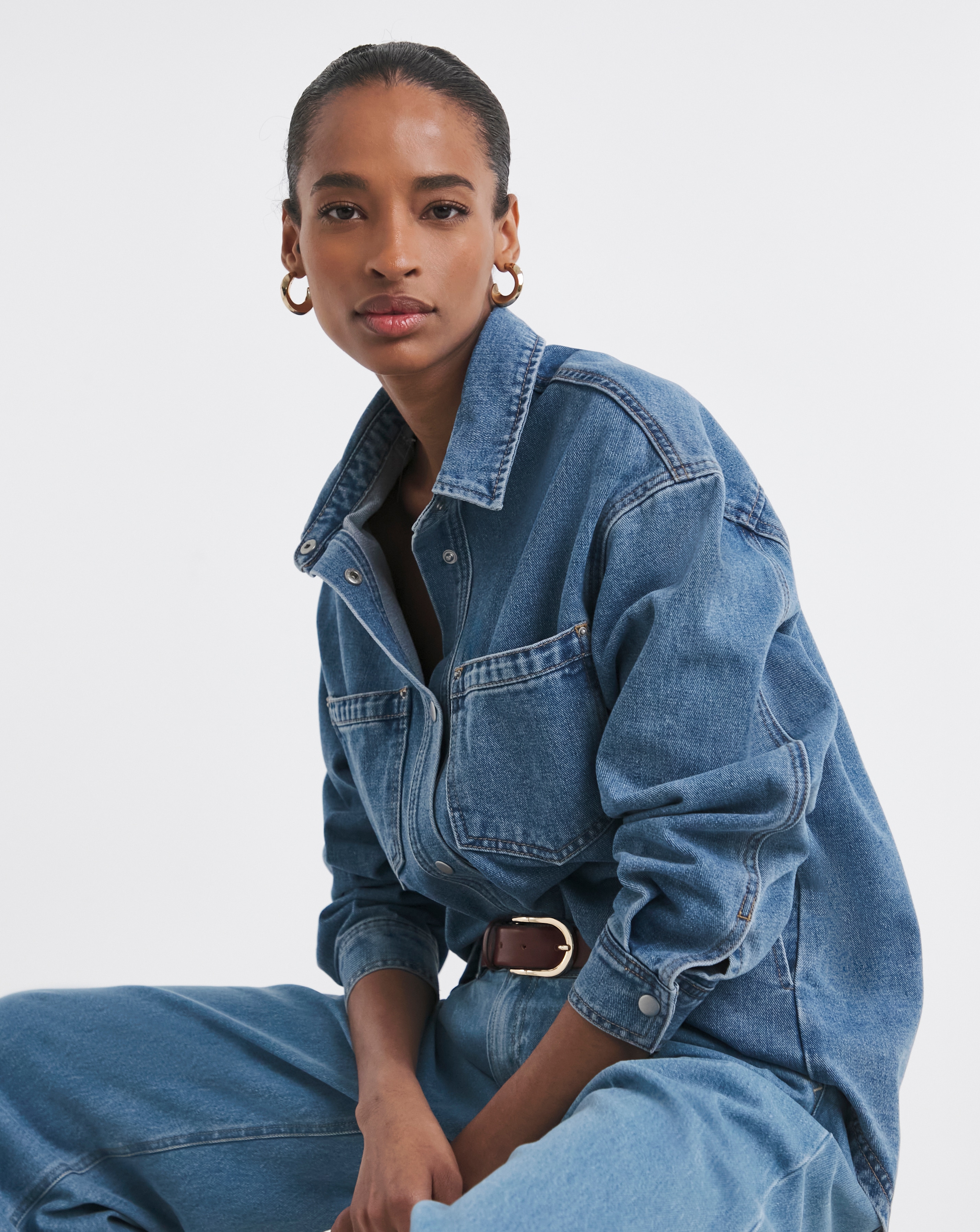 Pure Cotton Mid Blue Denim Shacket
