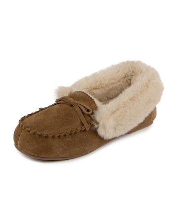 totes Ladies Real Suede Fur Lined Moccasin