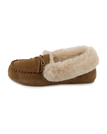 totes Ladies Real Suede Fur Lined Moccasin