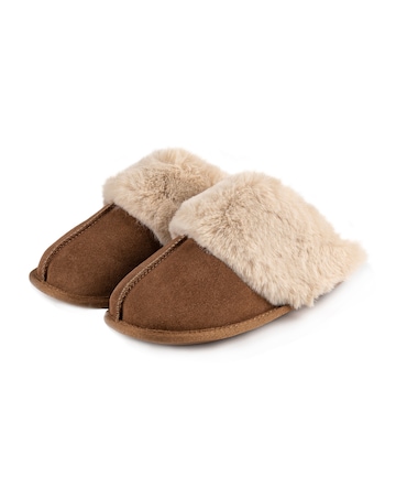 totes Ladies Real Suede Mule with Fur Cuff
