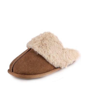 totes Ladies Real Suede Mule with Fur Cuff