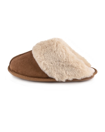 totes Ladies Real Suede Mule with Fur Cuff