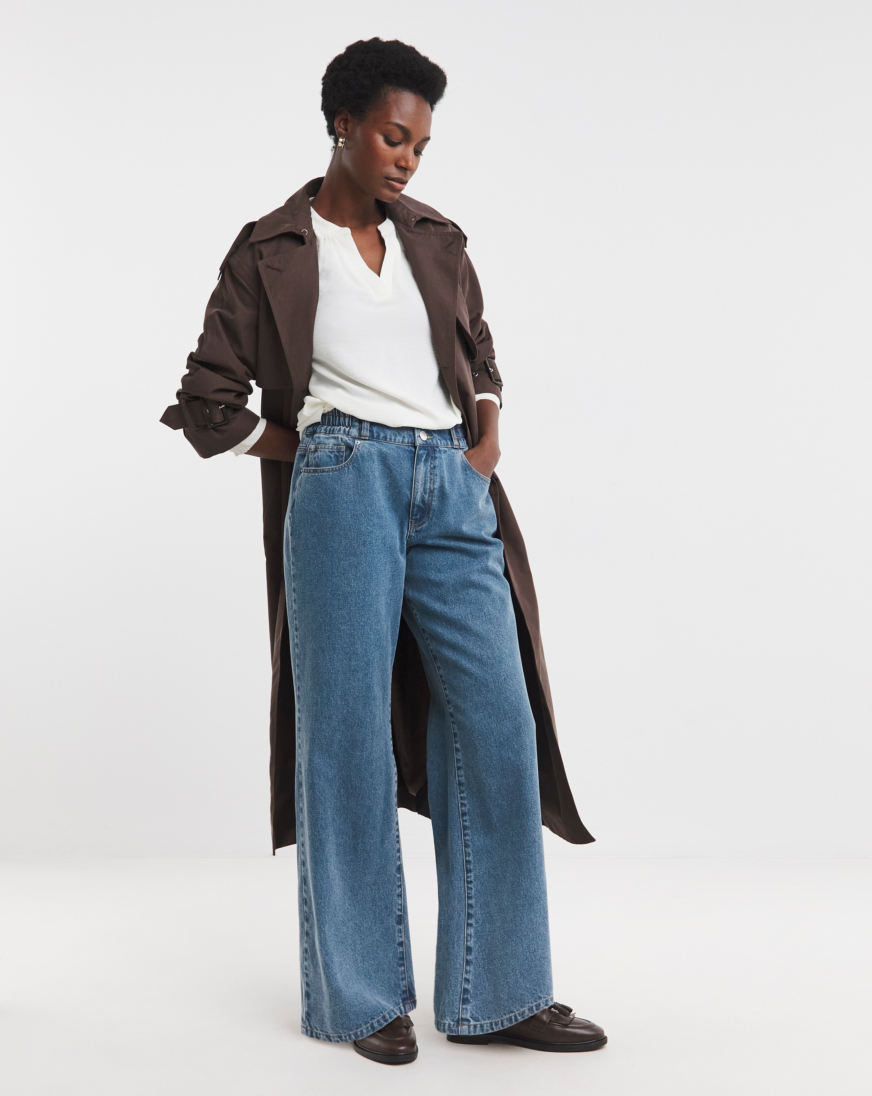 Elasticated Waist Wide Leg Jeans