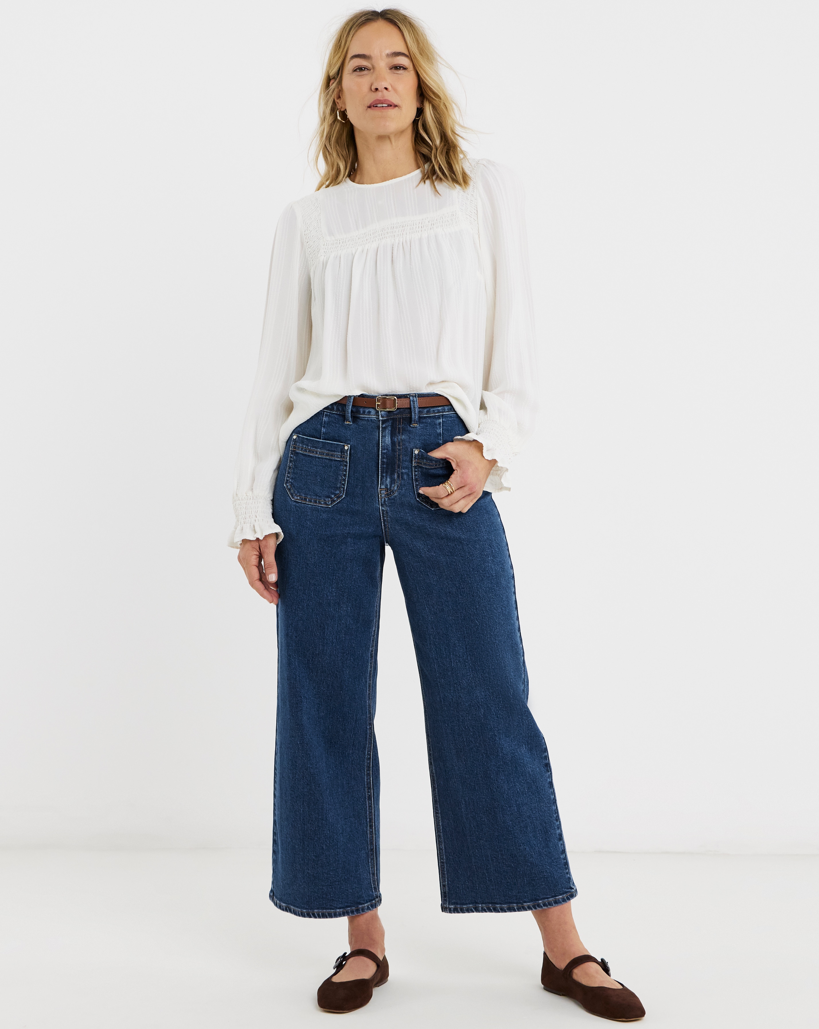 Authentic Pocket Front Wide Crop Jeans