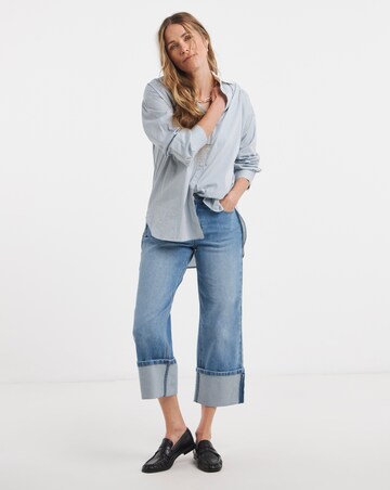 Blue Straight Leg Turn Up Jeans