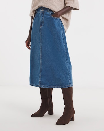 Light Blue Elasticated Waist Midi Denim Skirt