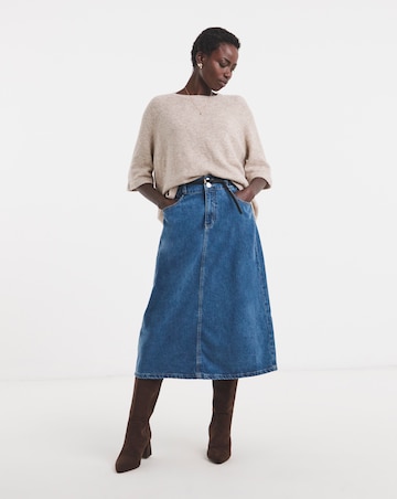 Light Blue Elasticated Waist Midi Denim Skirt