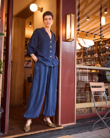 Blue Lyocell Balloon Leg Jogger Jeans