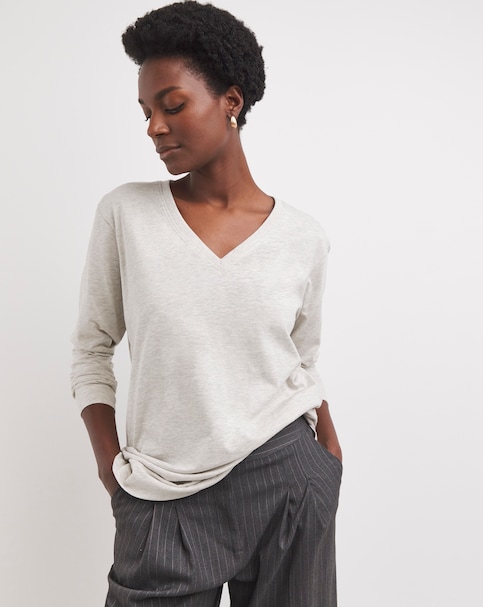 V-Neck Split Hem Long Sleeve T-Shirt
