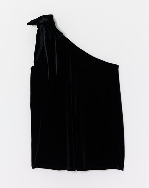 One Shoulder Bow Velvet Top