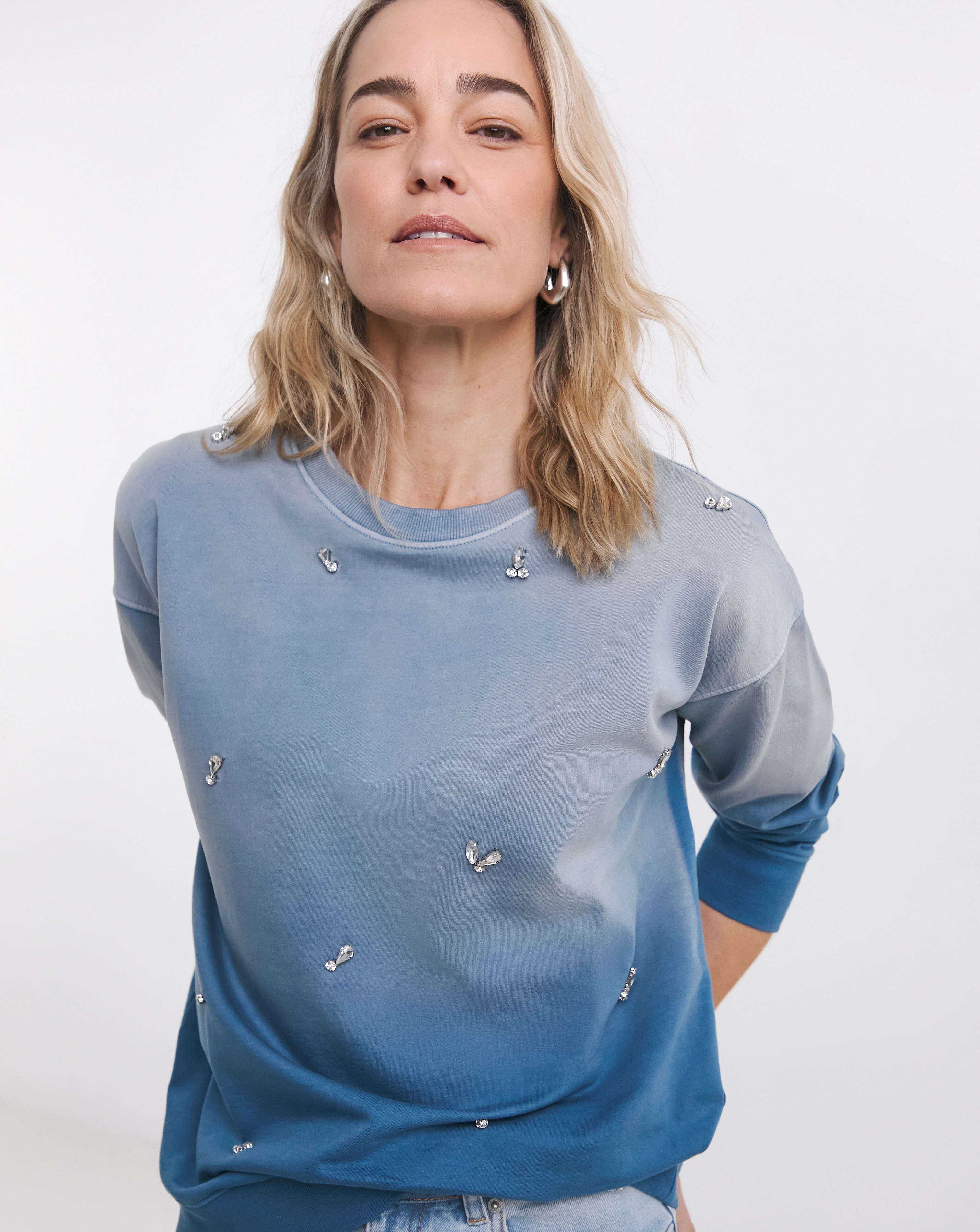 Crew Neck Tie Dye Embellished Sweatshirt