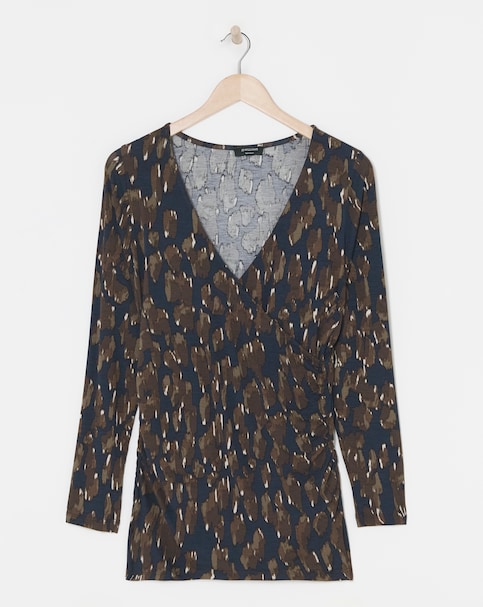 Ruched Sides V Neck Long Sleeve Top