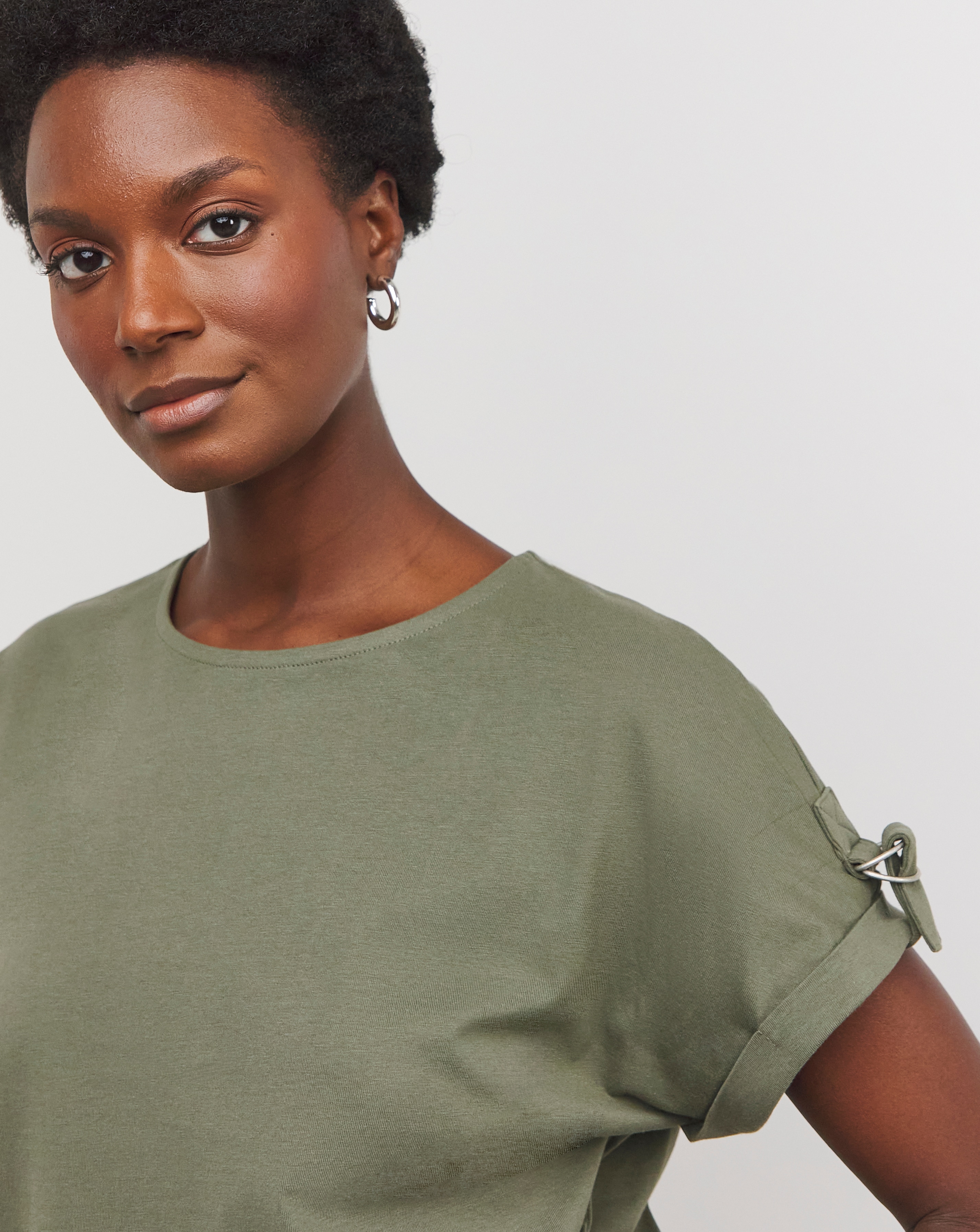 Crew Neck Shoulder Detail Longline Top