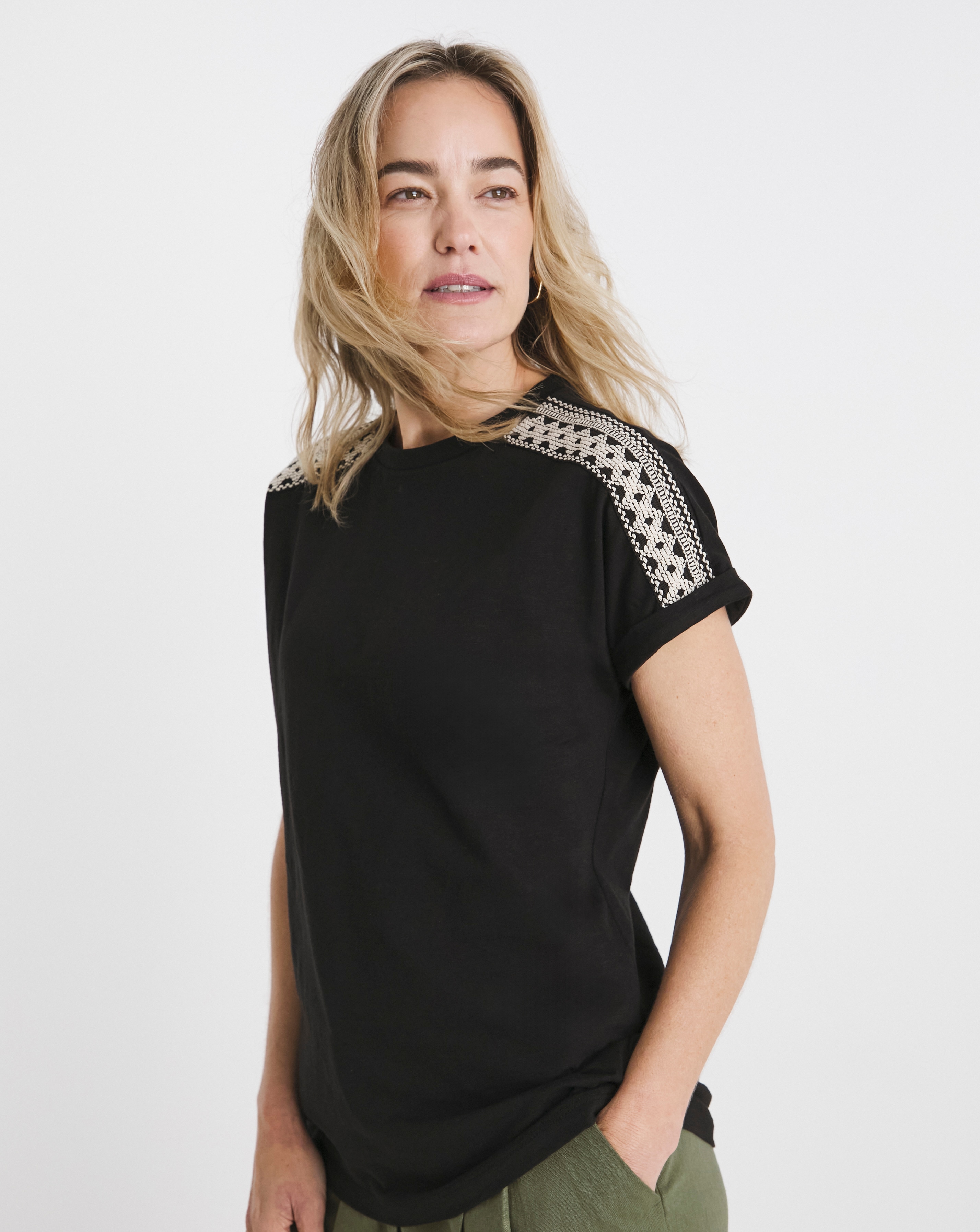 Embroidered Shoulder T-Shirt