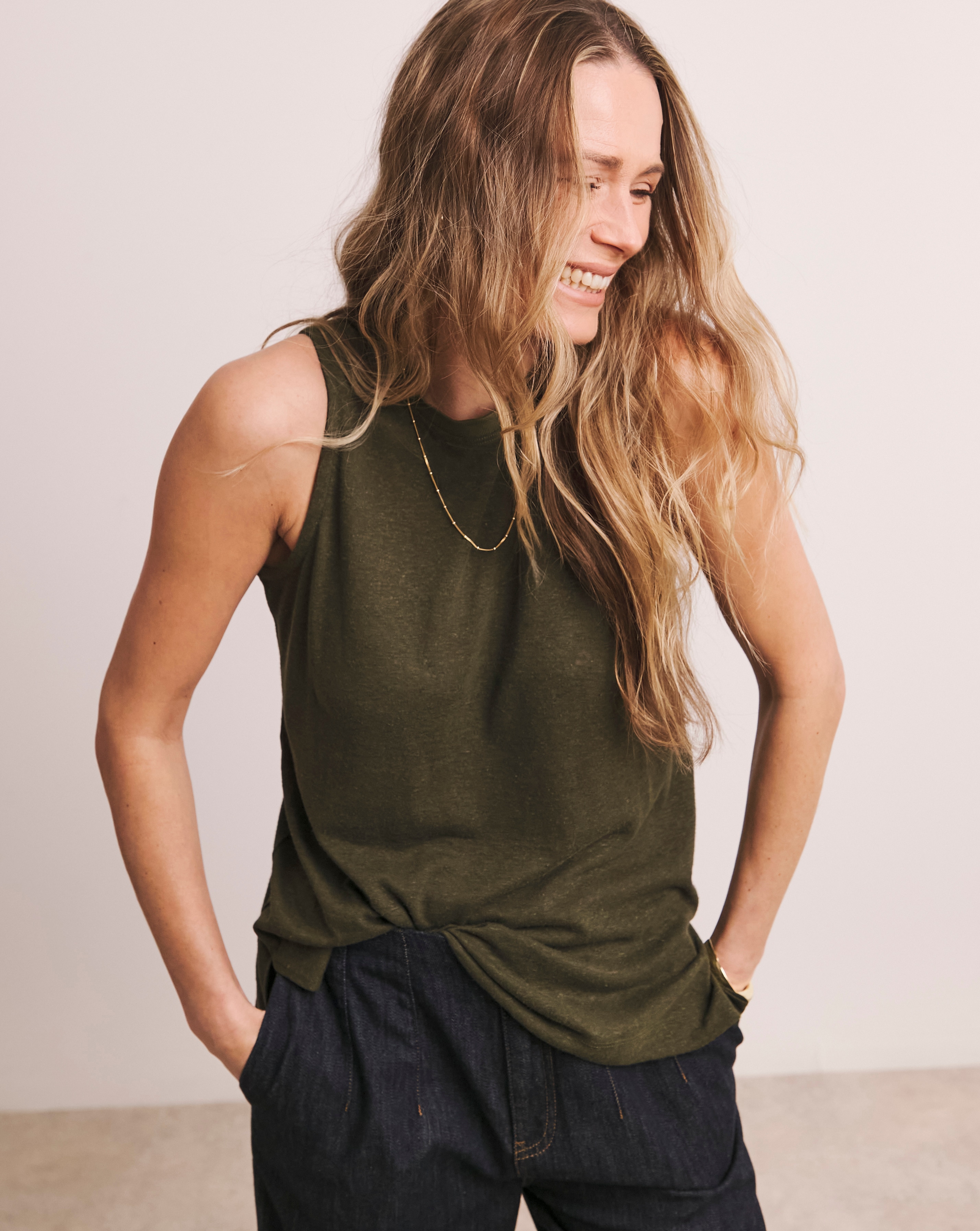 Anthology Rib Crew Neck Linen Tank