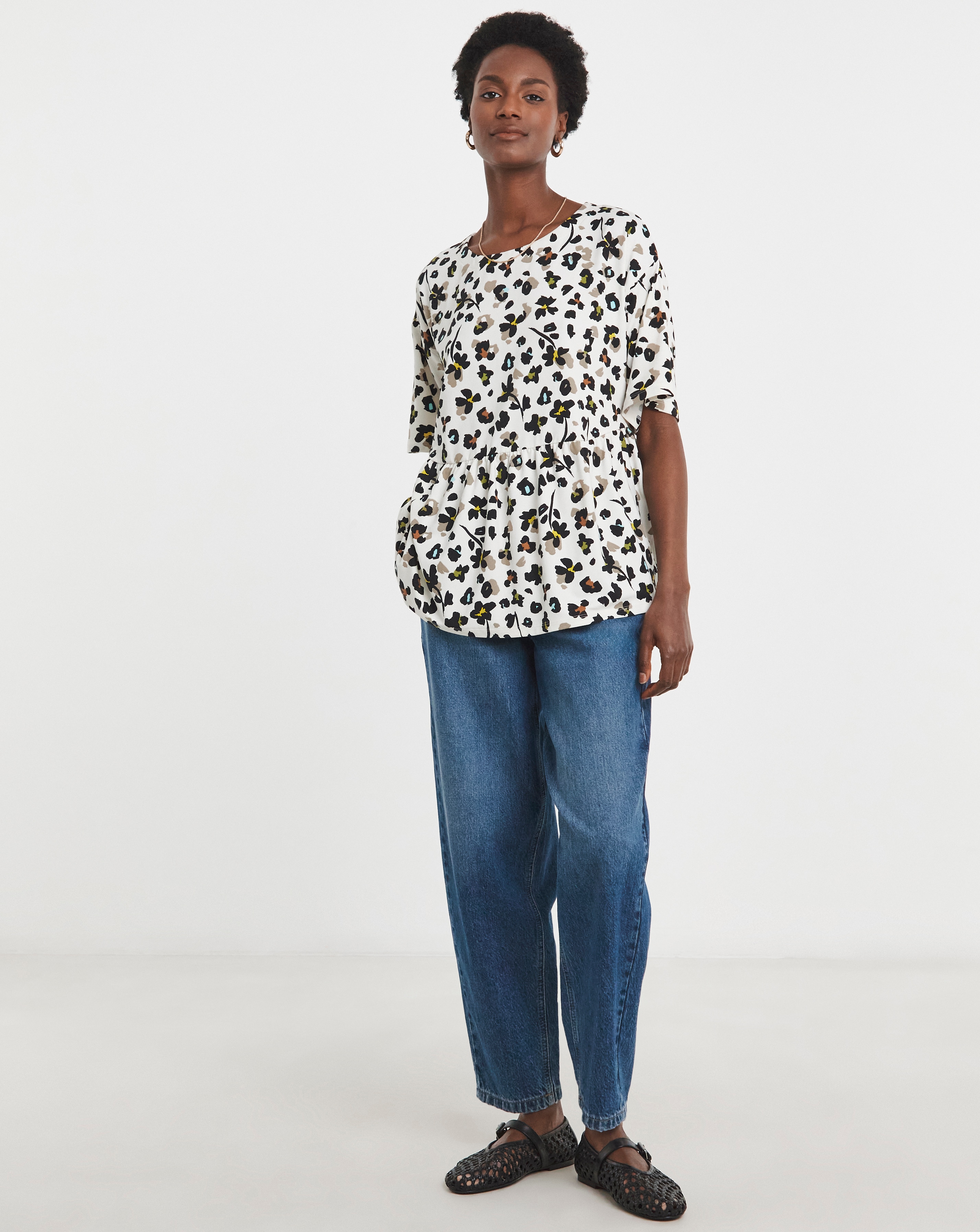 Crew Neck Short Sleeve Peplum T-Shirt