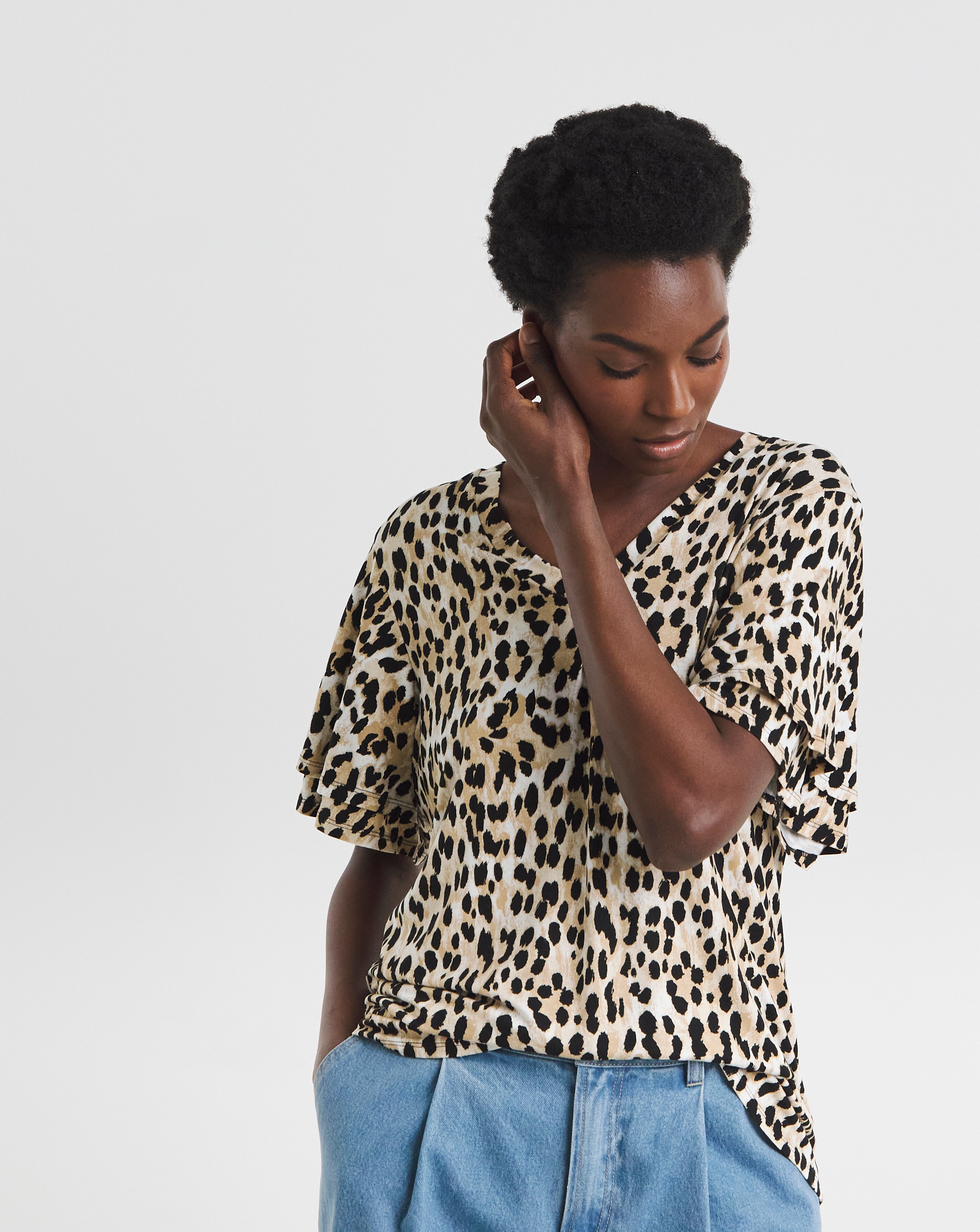 Double Angel Sleeve V-Neck Top