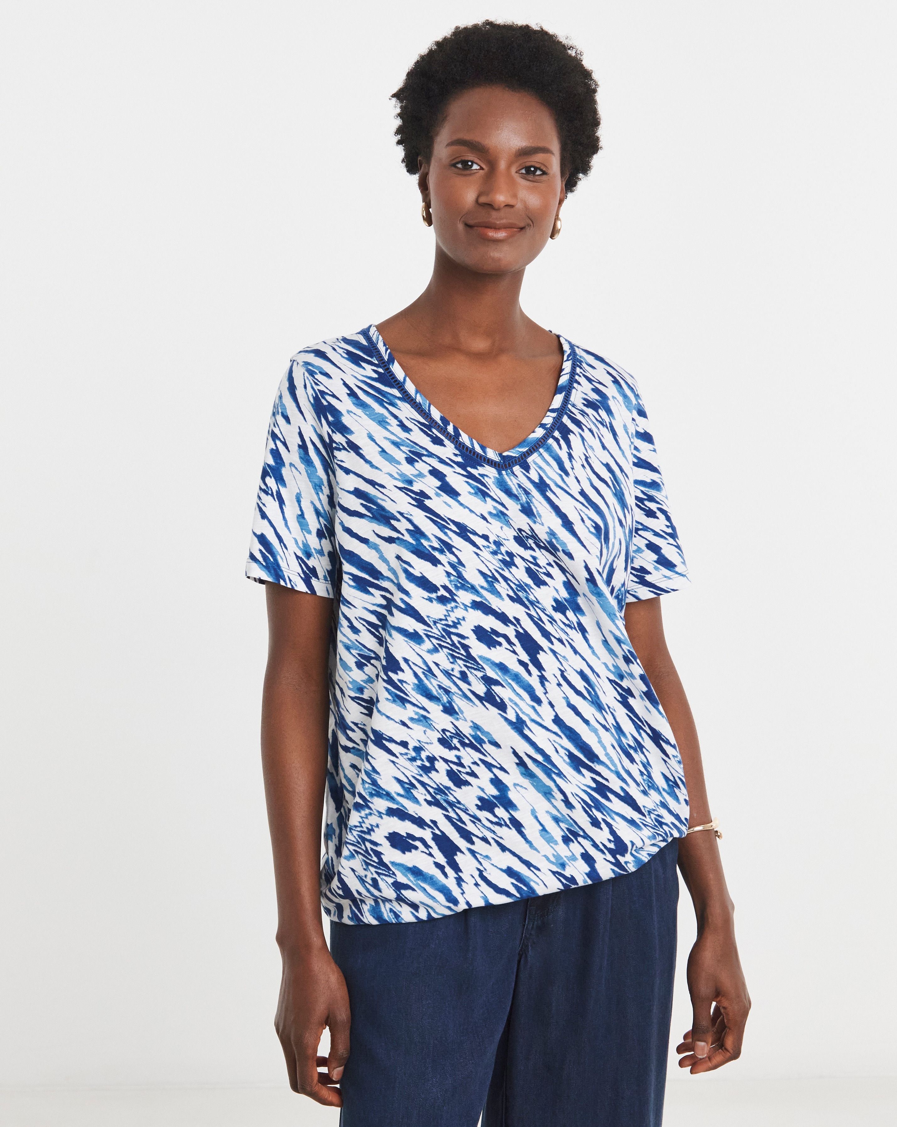 Bubble Hem Printed Short Sleeve Top