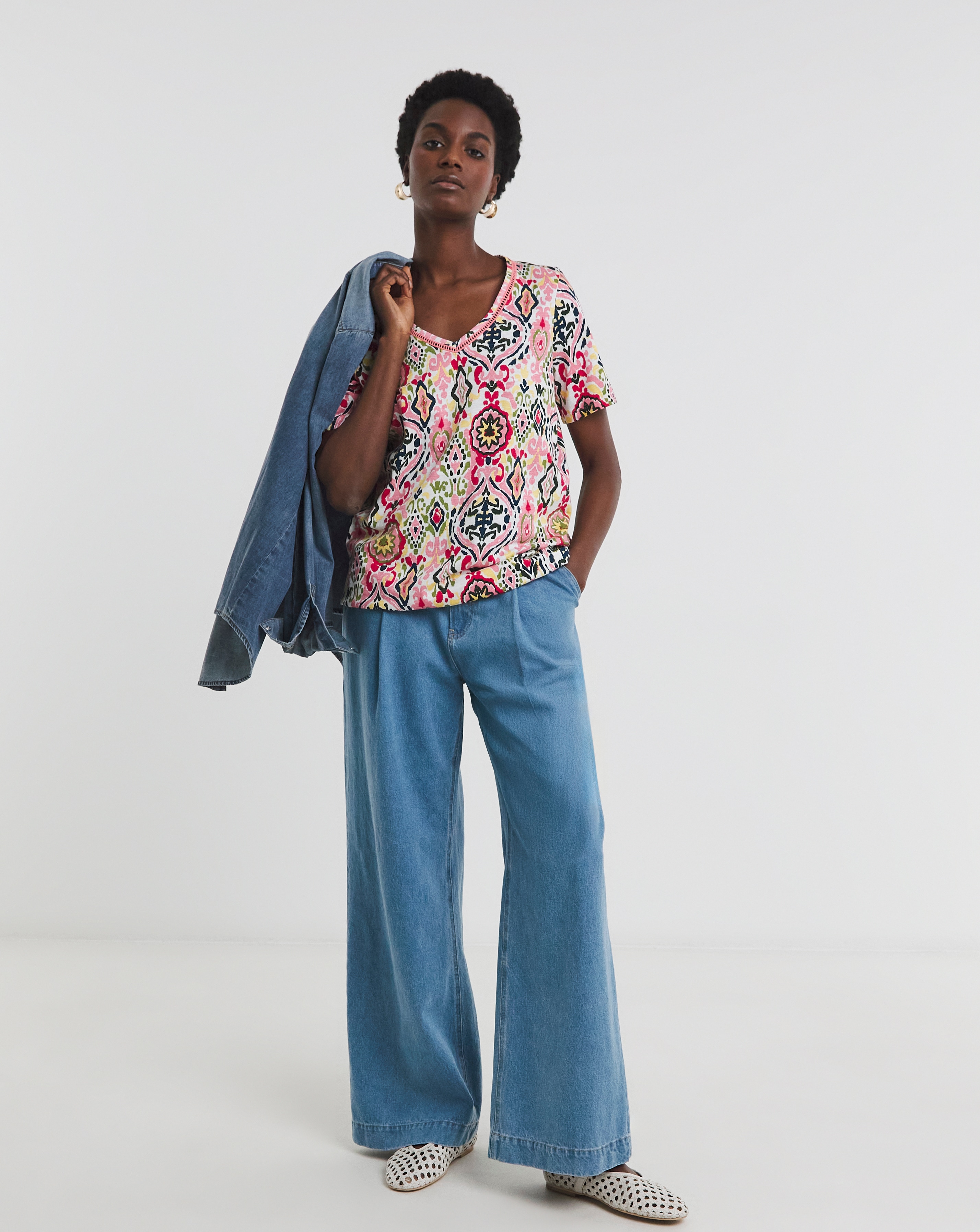 Bubble Hem Printed Short Sleeve Top