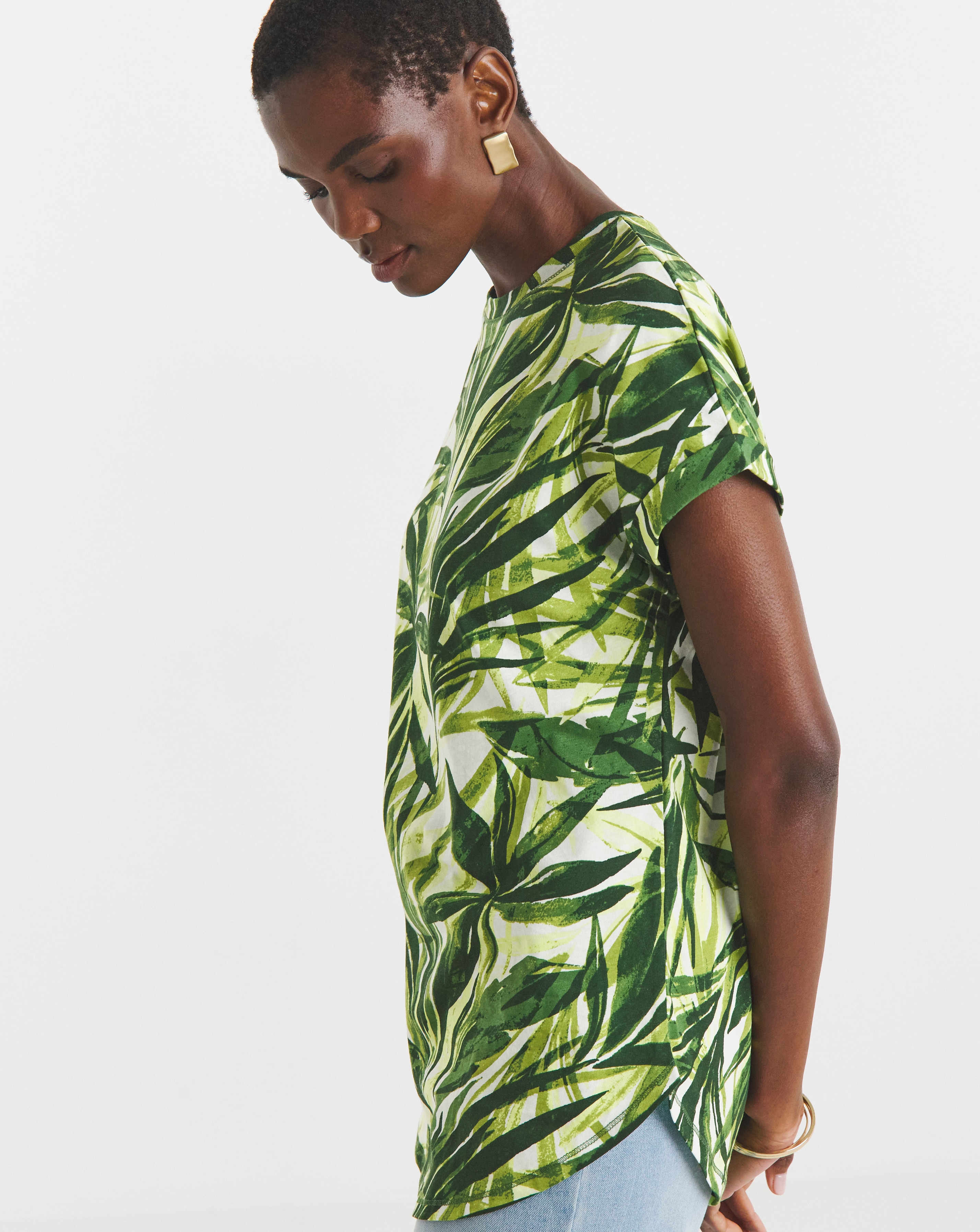 Longline Short Sleeve Curved Hem Top